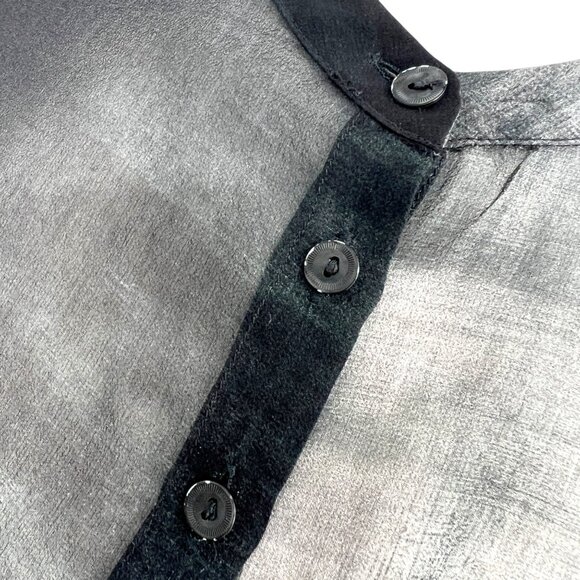 Eileen Fisher Sheer Printed Black Silk Button-Up Blouse Size Small - Picture 3 of 12